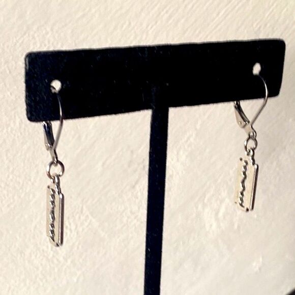 Dainty, Faux Razor Blade, Nickel Free, Small Hoop Earrings - Picture 4 of 6